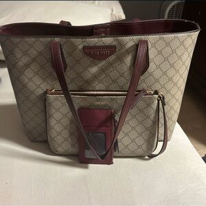 Nine West Beige and Burgundy Tote Bag Set